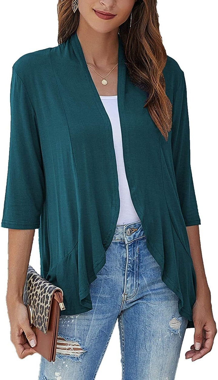 Nanna | Cardigan Dame Åben Front 3/4 Ærmer Draperet