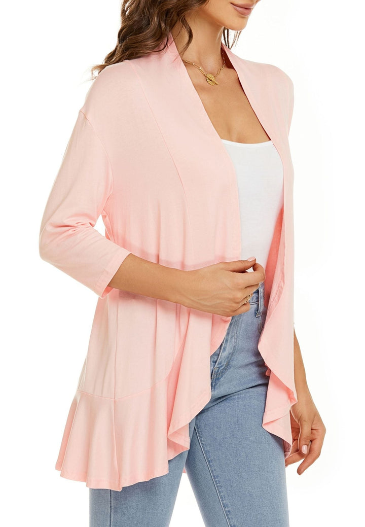 Nanna | Cardigan Dame Åben Front 3/4 Ærmer Draperet