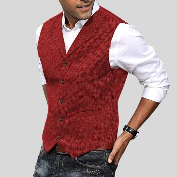 Oscar | Tweed Vest Herre Uld Zigzag Slimfit