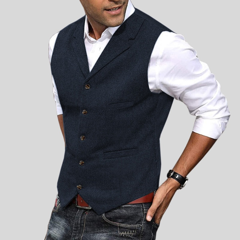 Oscar | Tweed Vest Herre Uld Zigzag Slimfit
