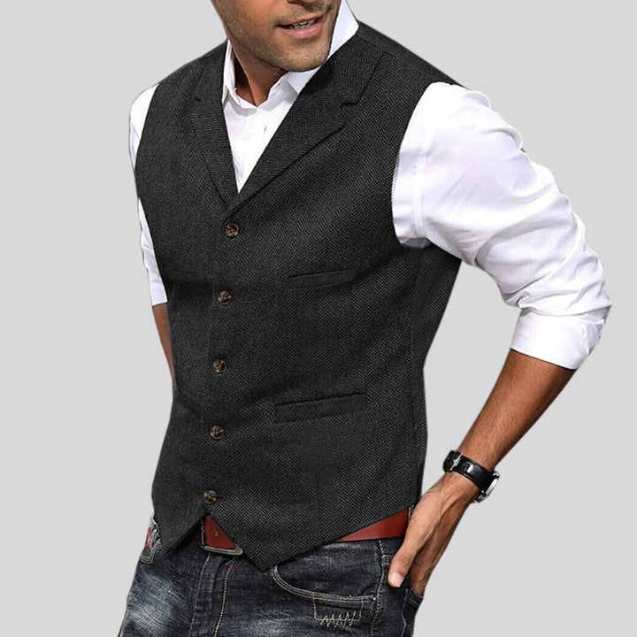 Oscar | Tweed Vest Herre Uld Zigzag Slimfit