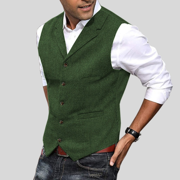 Oscar | Tweed Vest Herre Uld Zigzag Slimfit