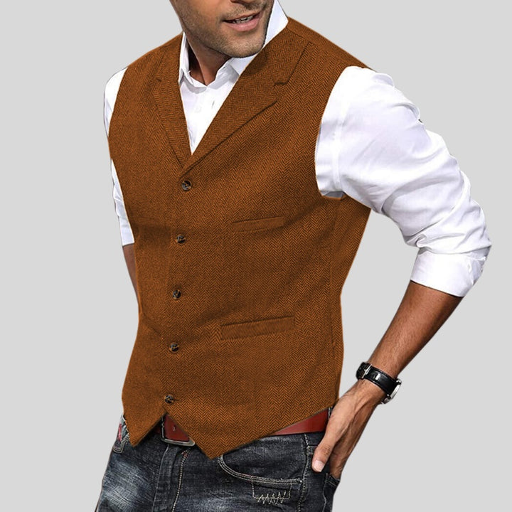 Oscar | Tweed Vest Herre Uld Zigzag Slimfit