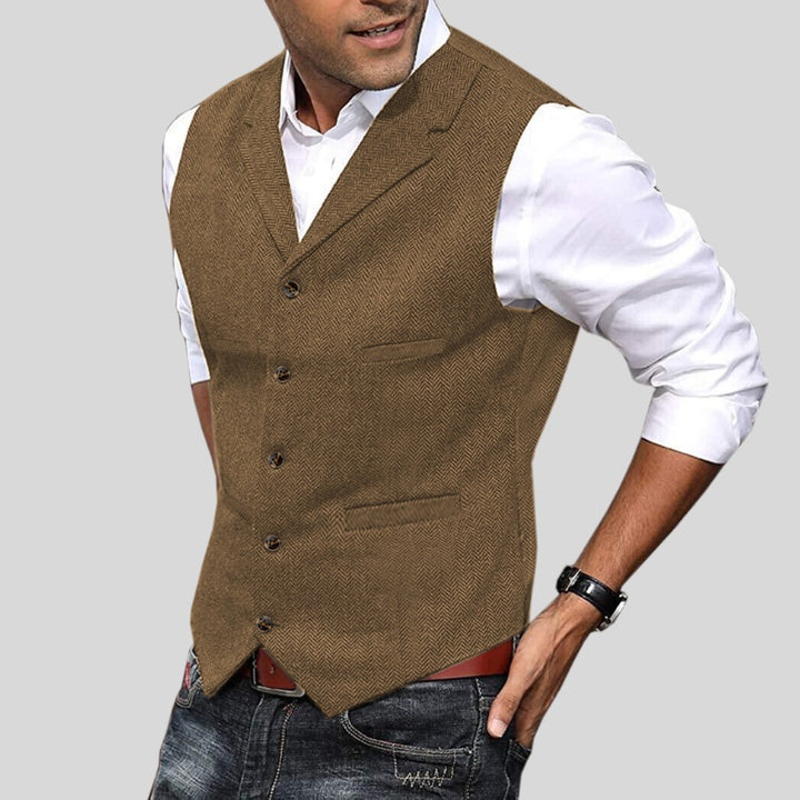 Oscar | Tweed Vest Herre Uld Zigzag Slimfit