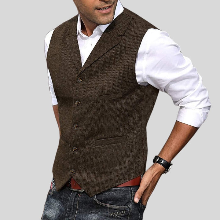 Oscar | Tweed Vest Herre Uld Zigzag Slimfit