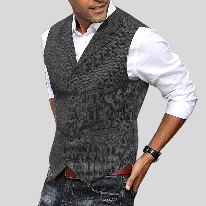 Oscar | Tweed Vest Herre Uld Zigzag Slimfit