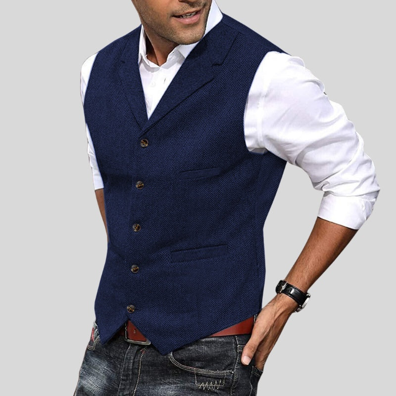 Oscar | Tweed Vest Herre Uld Zigzag Slimfit