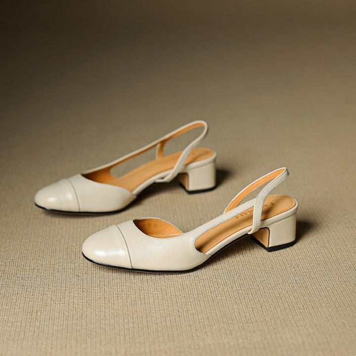 Pernille | Læder Slingback Pumps Dame Blok Hæl Rund Tå