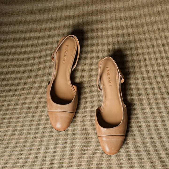 Pernille | Læder Slingback Pumps Dame Blok Hæl Rund Tå