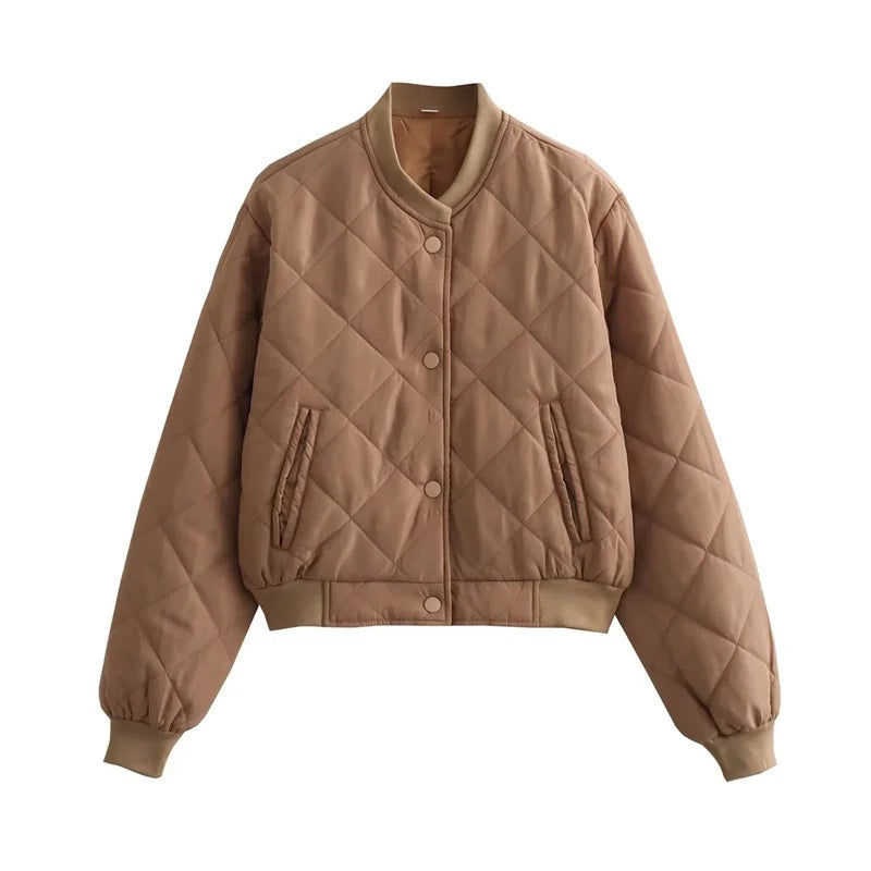 Pernille | Quiltet Bomber Jakke Dame Cropped Ribkant