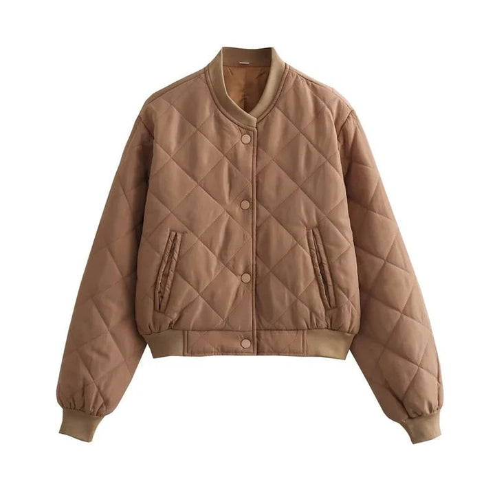 Pernille | Quiltet Bomber Jakke Dame Cropped Ribkant