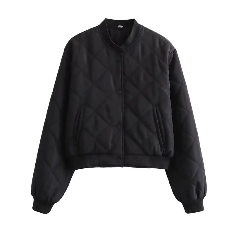Pernille | Quiltet Bomber Jakke Dame Cropped Ribkant
