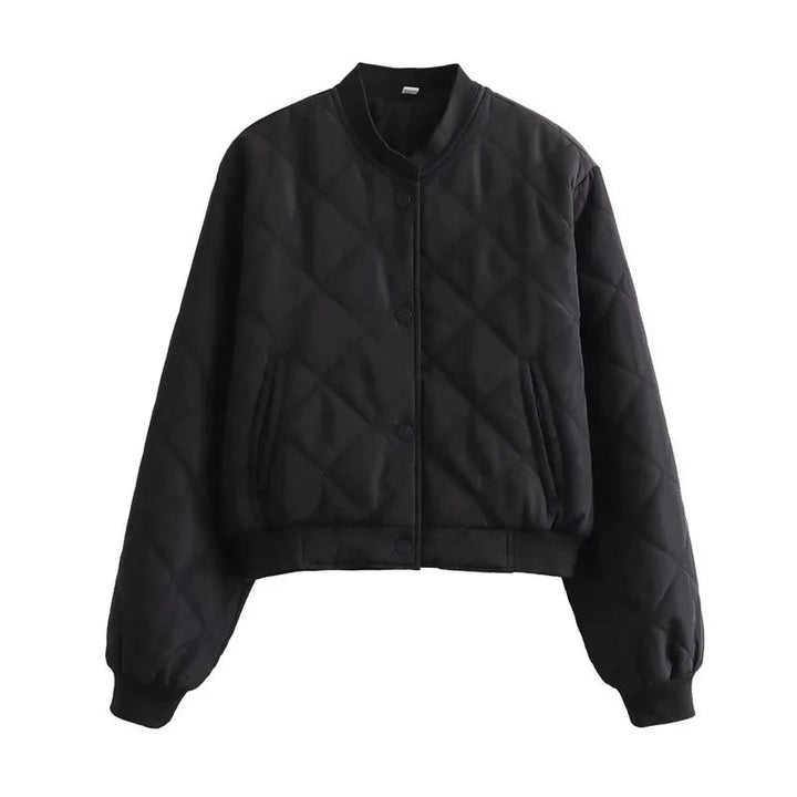 Pernille | Quiltet Bomber Jakke Dame Cropped Ribkant