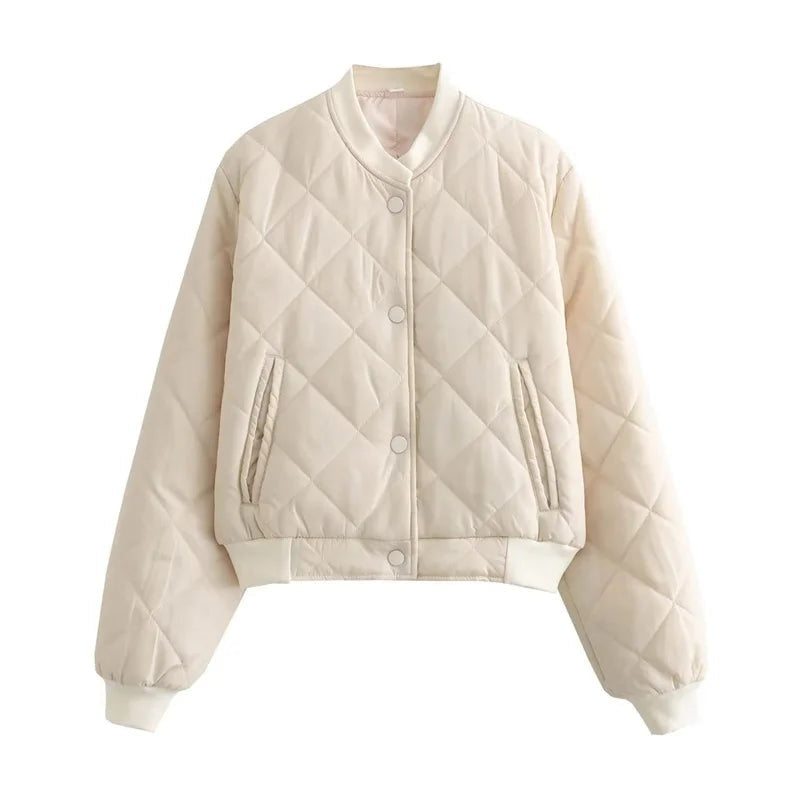 Pernille | Quiltet Bomber Jakke Dame Cropped Ribkant