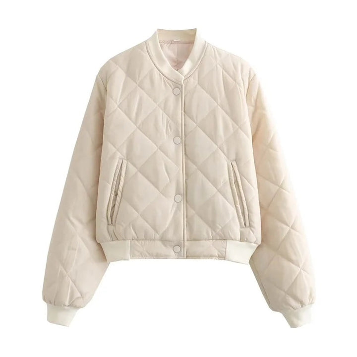 Pernille | Quiltet Bomber Jakke Dame Cropped Ribkant
