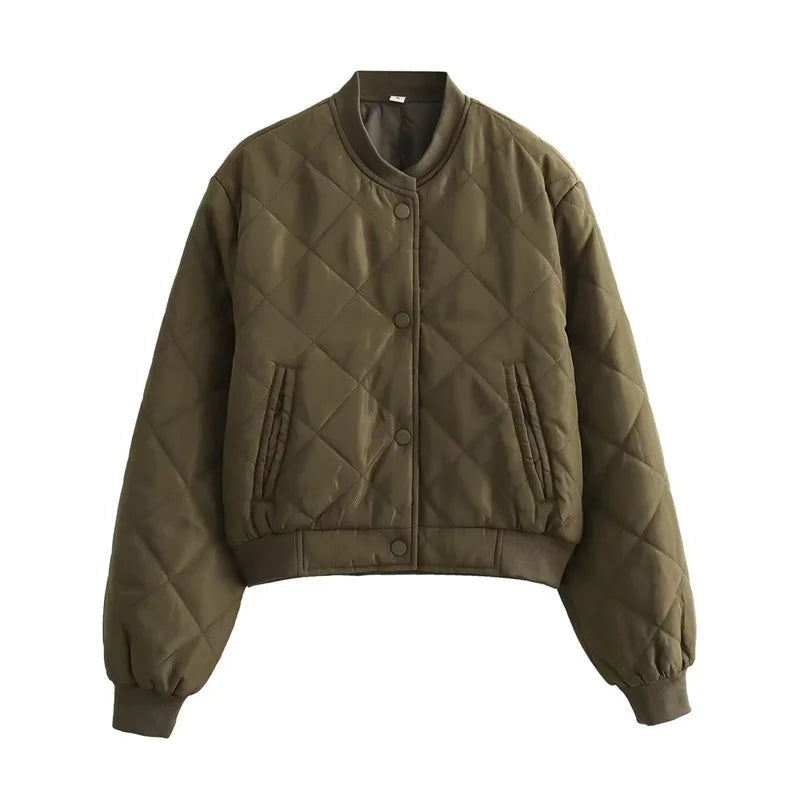 Pernille | Quiltet Bomber Jakke Dame Cropped Ribkant