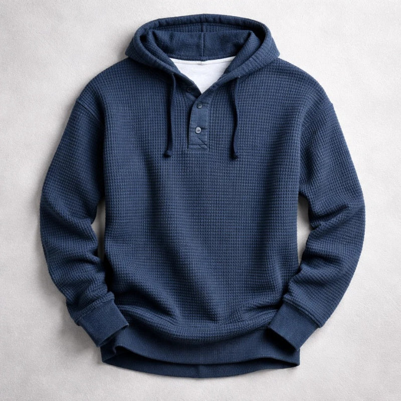 Rasmus | Hættetrøje Herre Sweatshirt med Vaffelstrik Henley