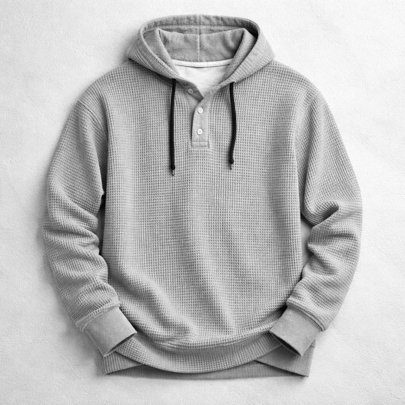 Rasmus | Hættetrøje Herre Sweatshirt med Vaffelstrik Henley