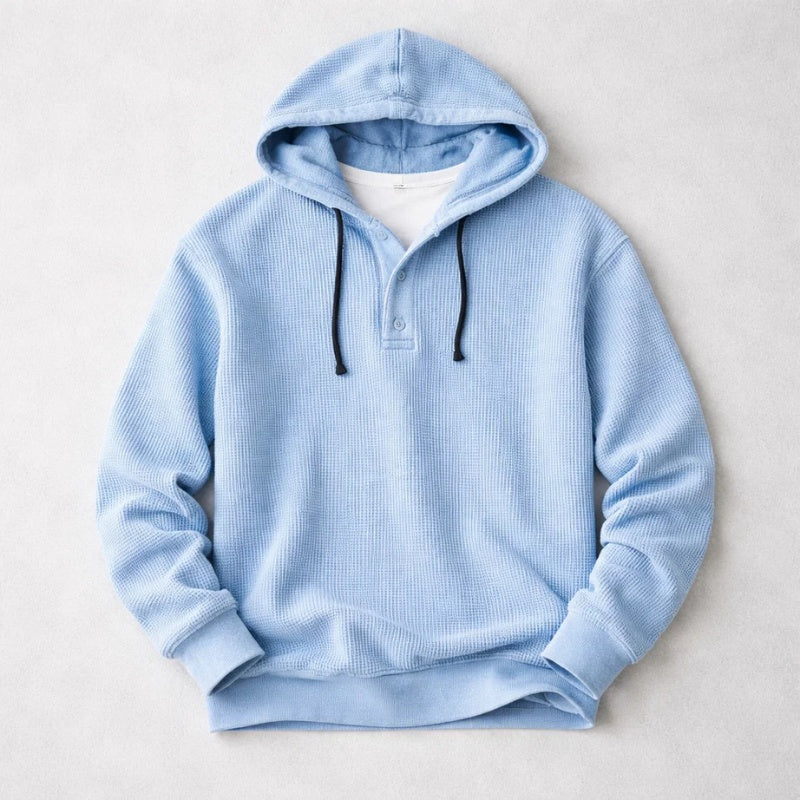 Rasmus | Hættetrøje Herre Sweatshirt med Vaffelstrik Henley