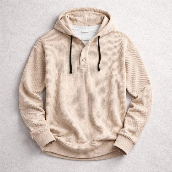 Rasmus | Hættetrøje Herre Sweatshirt med Vaffelstrik Henley
