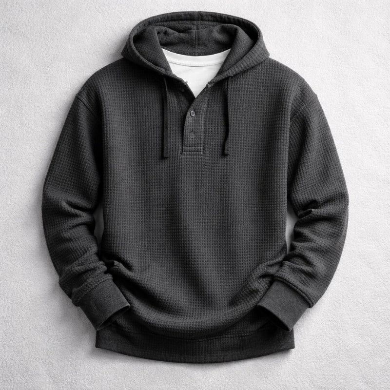 Rasmus | Hættetrøje Herre Sweatshirt med Vaffelstrik Henley