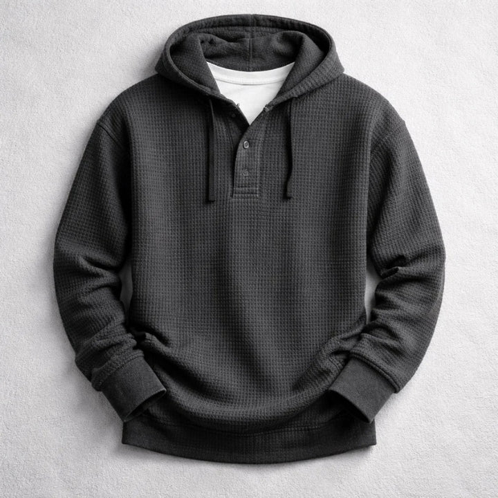 Rasmus | Hættetrøje Herre Sweatshirt med Vaffelstrik Henley