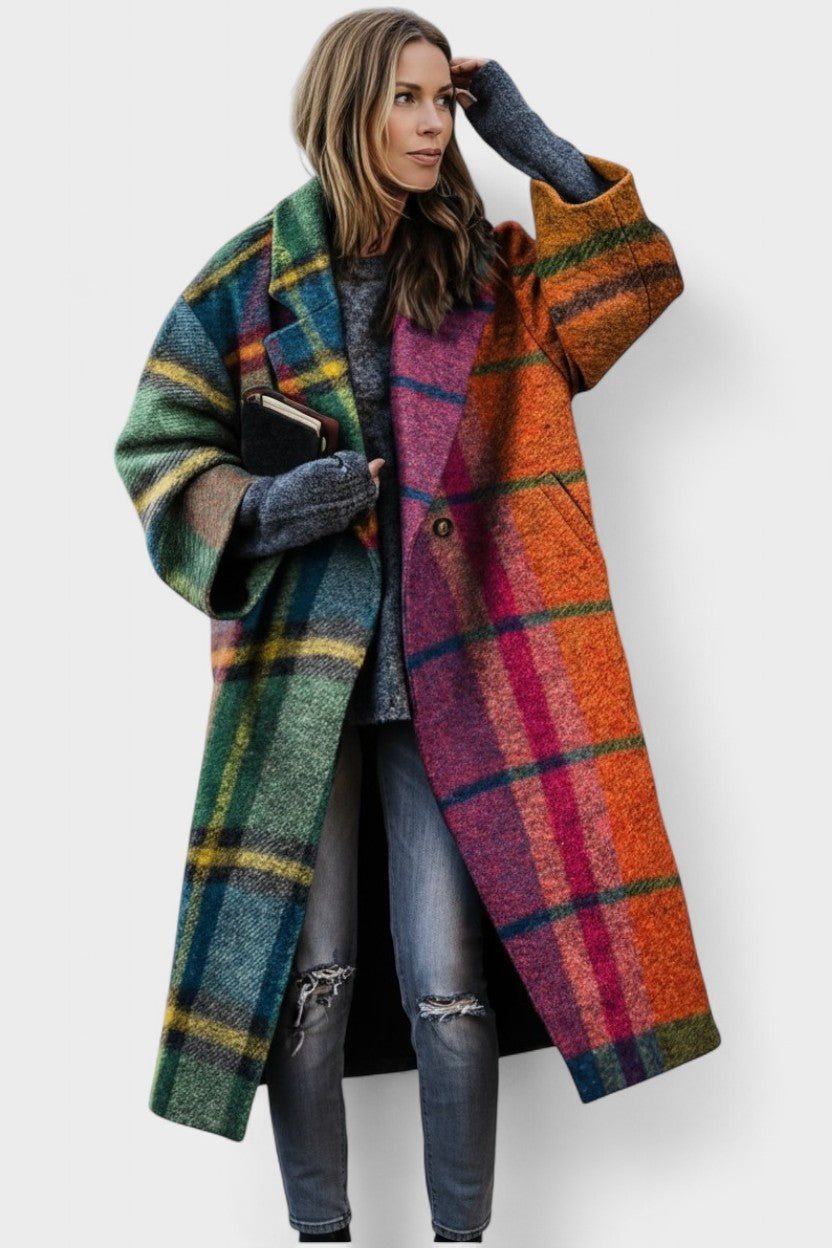 Rikke | Frakke Uld Dame Ternet Oversized Lang