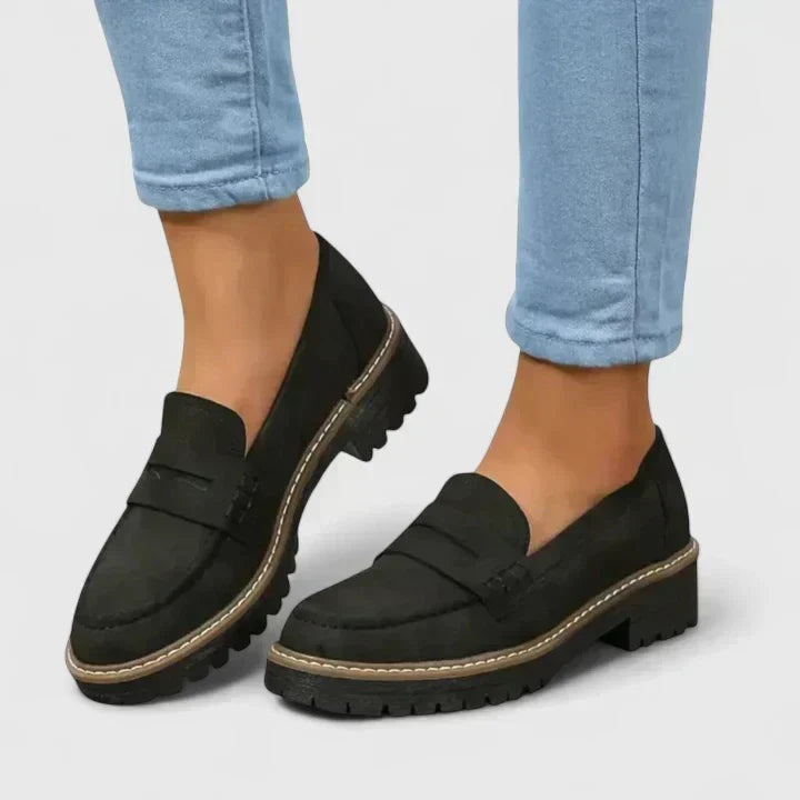 Signe | Oxford Loafer Sko Dame Chunky Sål Ruskind