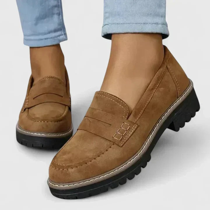 Signe | Oxford Loafer Sko Dame Chunky Sål Ruskind