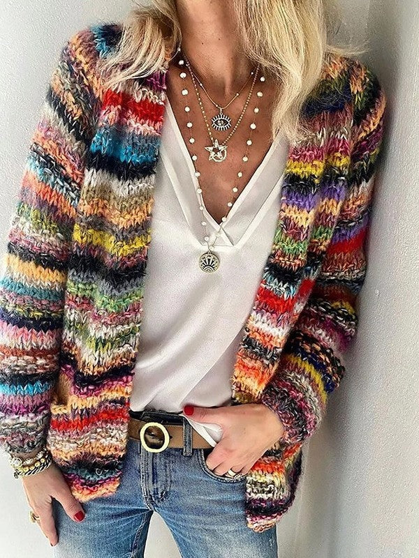 Signe | Stribet Cardigan Dame Åben Front Strik