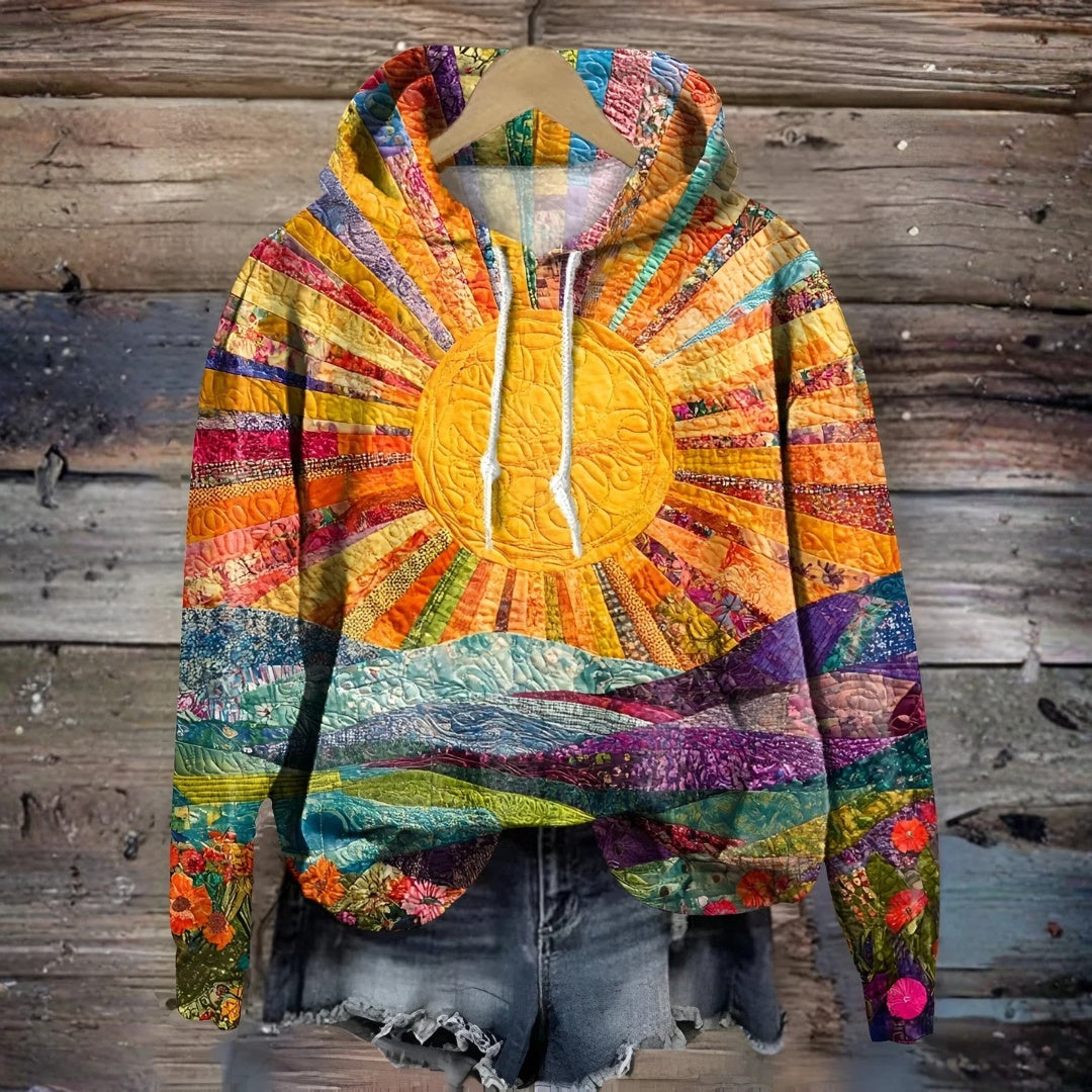 Sofie | Sweater Dame med Hætte Patchwork Print Kunstnerisk