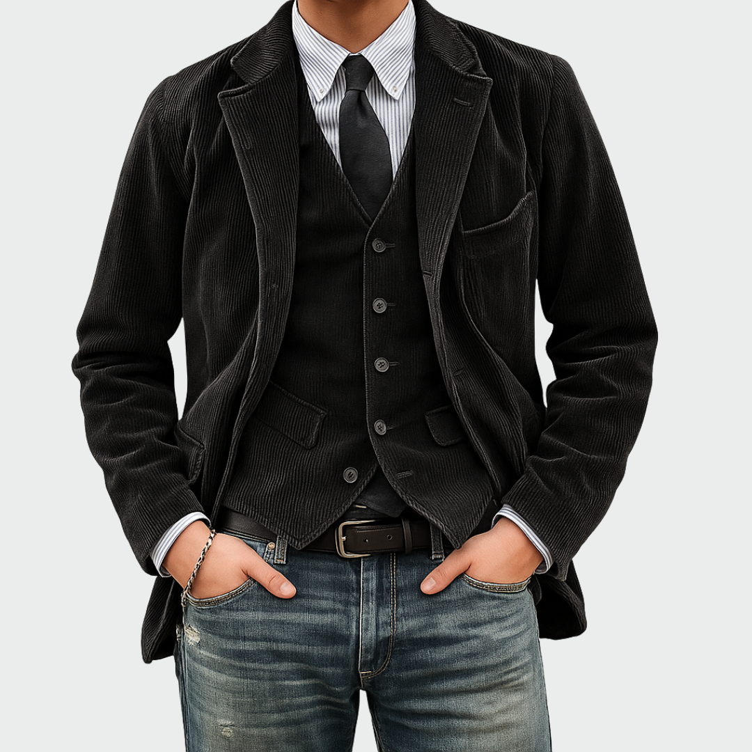 Søren | Blazer Herre Fløjl med Vest Sæt Smart Casual