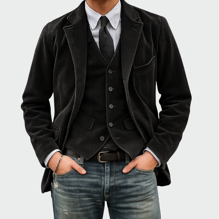 Søren | Blazer Herre Fløjl med Vest Sæt Smart Casual