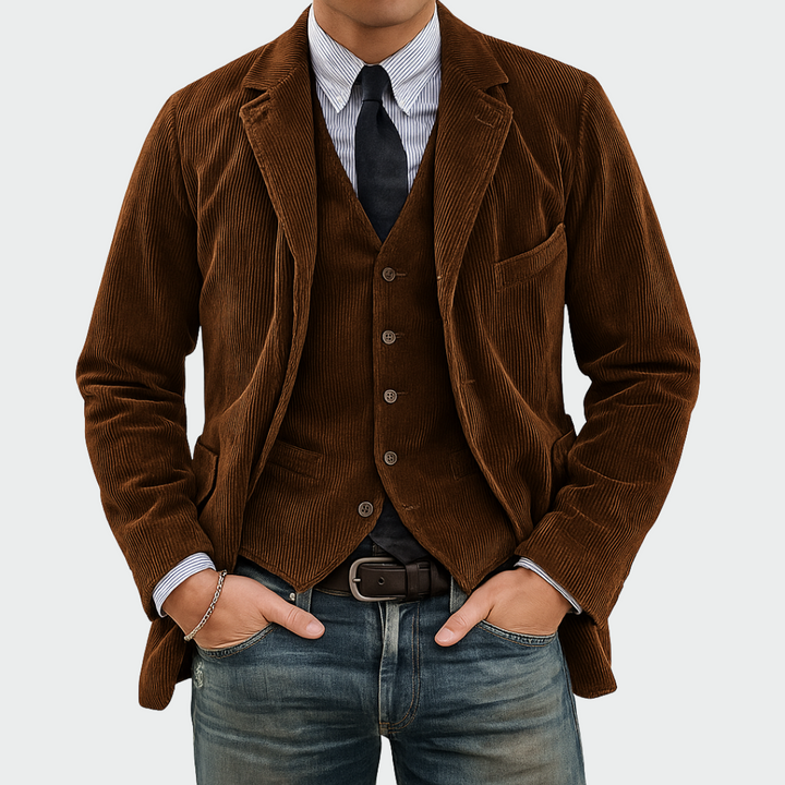 Søren | Blazer Herre Fløjl med Vest Sæt Smart Casual