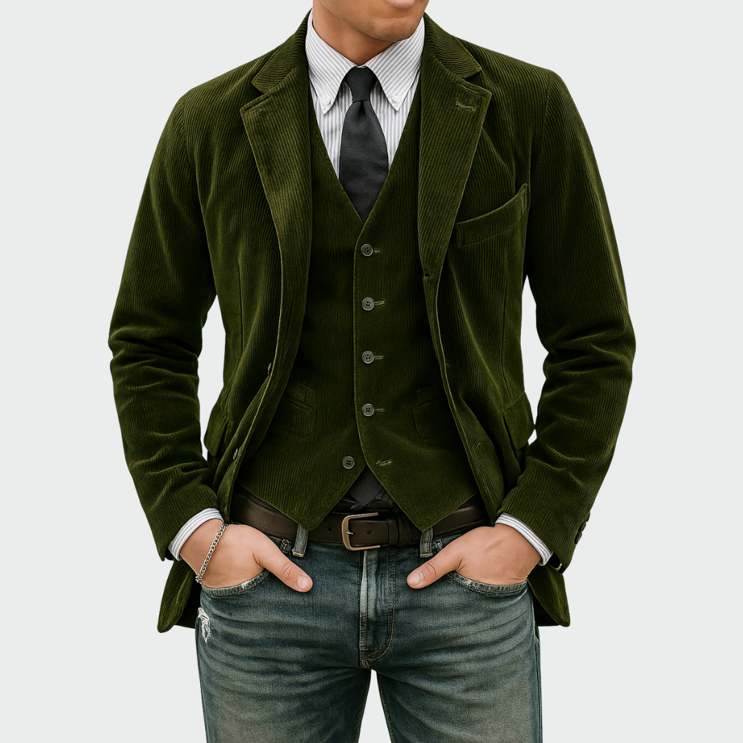 Søren | Blazer Herre Fløjl med Vest Sæt Smart Casual