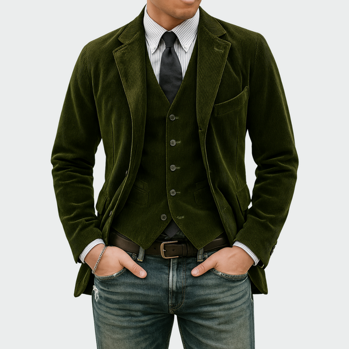 Søren | Blazer Herre Fløjl med Vest Sæt Smart Casual