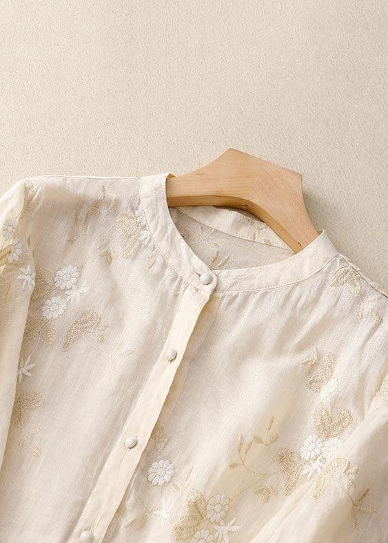 Susanne | Blomstret Bluse Dame med Broderi og Flæseærmer