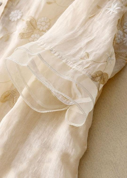 Susanne | Blomstret Bluse Dame med Broderi og Flæseærmer