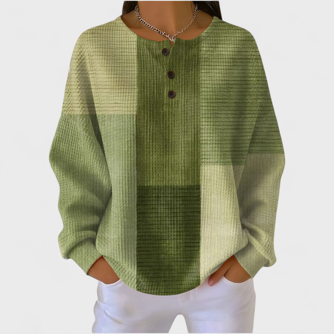 Thea | Sweatshirt Dame Colour Block Waffle Knit Langærmet