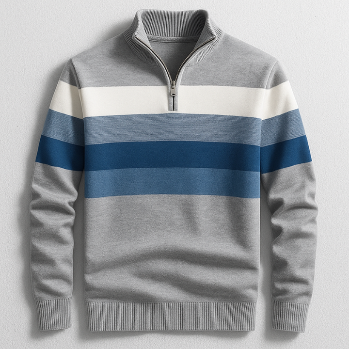 Thomas | Sweater med Quarter Zip Herre Stribet Strik