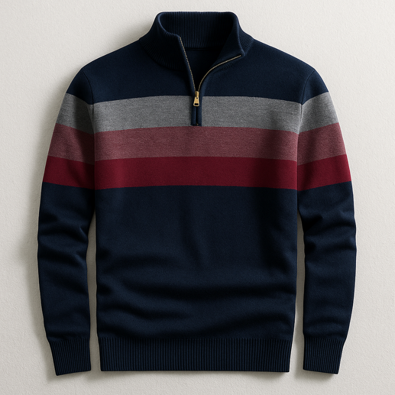 Thomas | Sweater med Quarter Zip Herre Stribet Strik