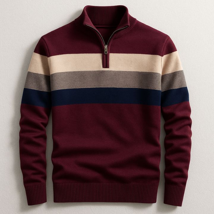 Thomas | Sweater med Quarter Zip Herre Stribet Strik