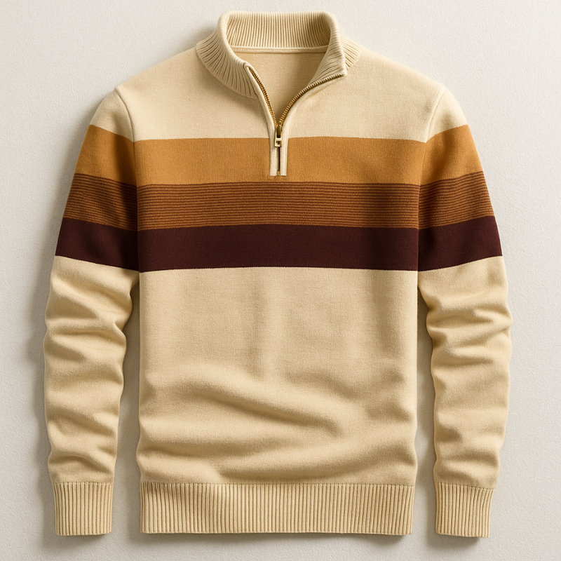 Thomas | Sweater med Quarter Zip Herre Stribet Strik