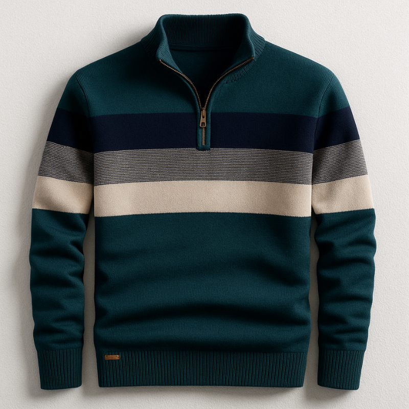 Thomas | Sweater med Quarter Zip Herre Stribet Strik