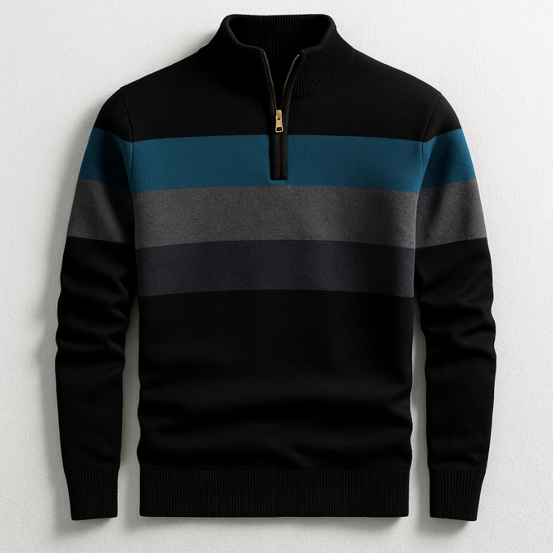 Thomas | Sweater med Quarter Zip Herre Stribet Strik