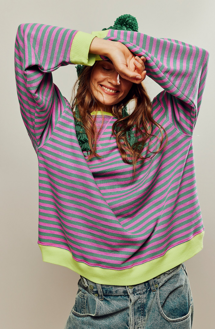 Trine | Sweatshirt Dame Stribet Oversize Drop Shoulder