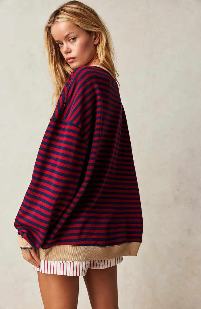 Trine | Sweatshirt Dame Stribet Oversize Drop Shoulder