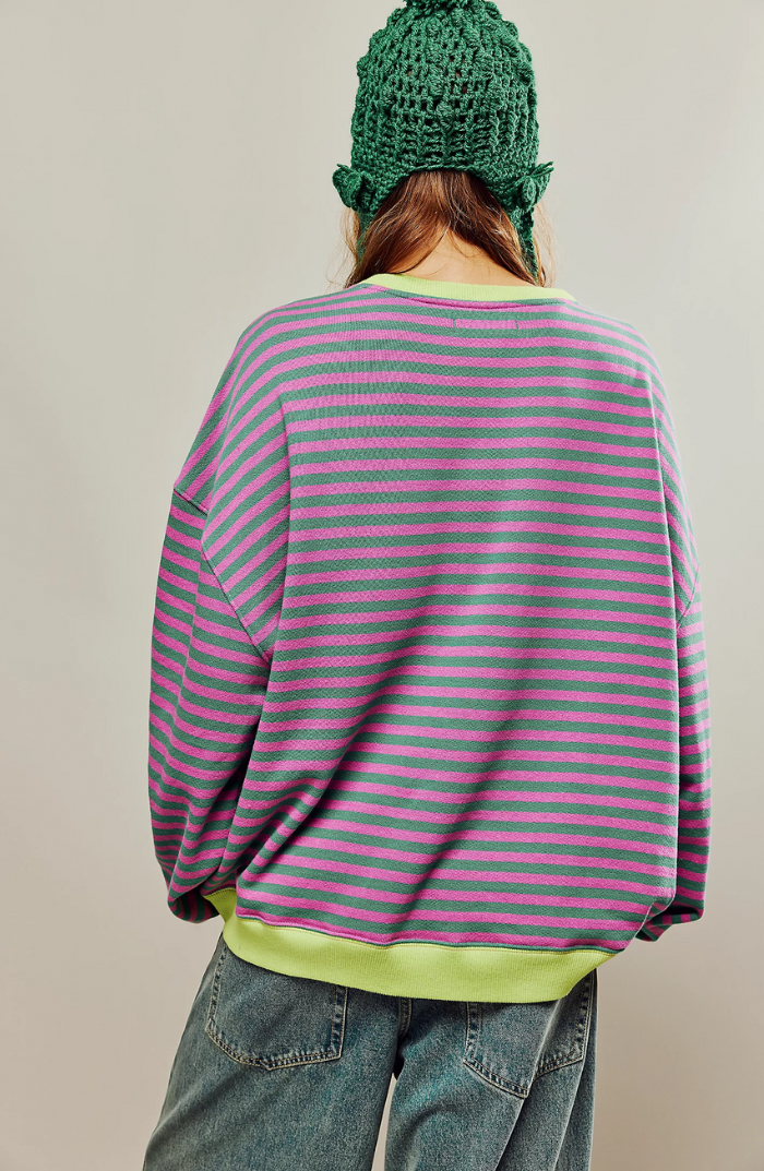Trine | Sweatshirt Dame Stribet Oversize Drop Shoulder