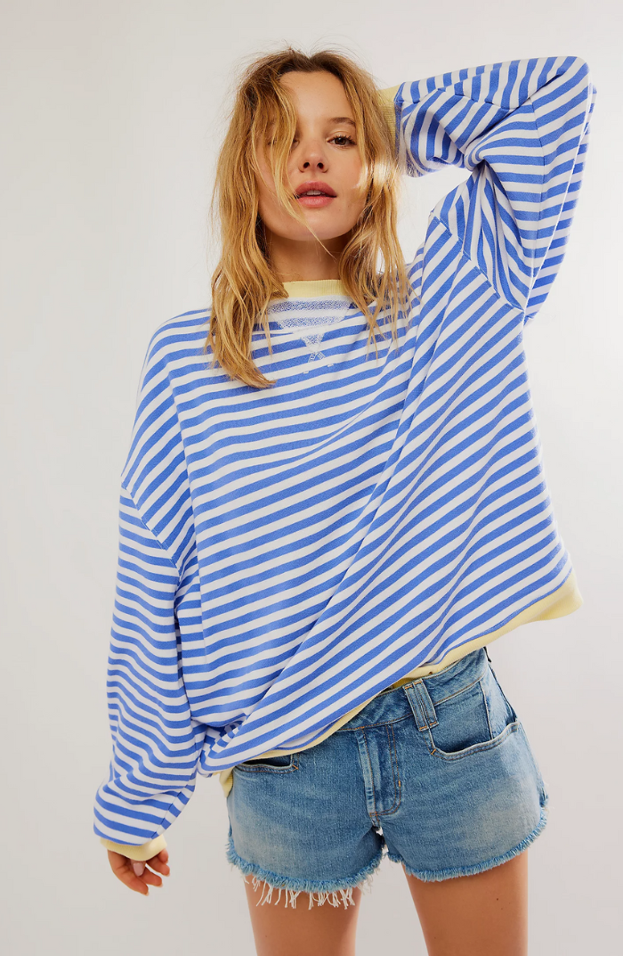 Trine | Sweatshirt Dame Stribet Oversize Drop Shoulder