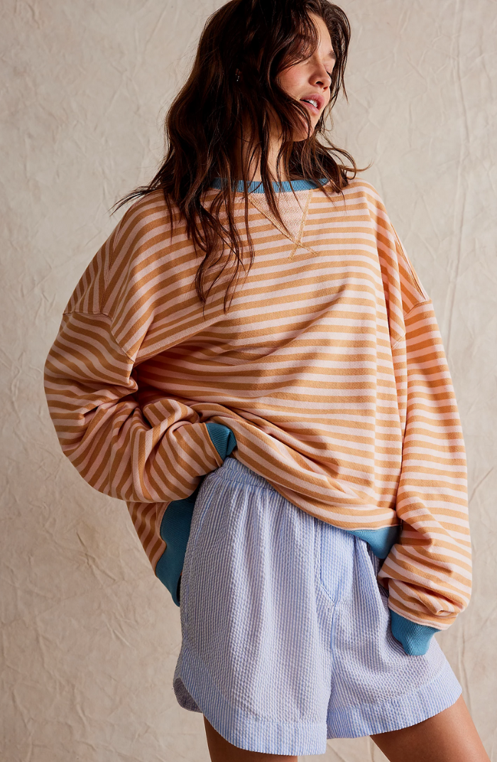 Trine | Sweatshirt Dame Stribet Oversize Drop Shoulder